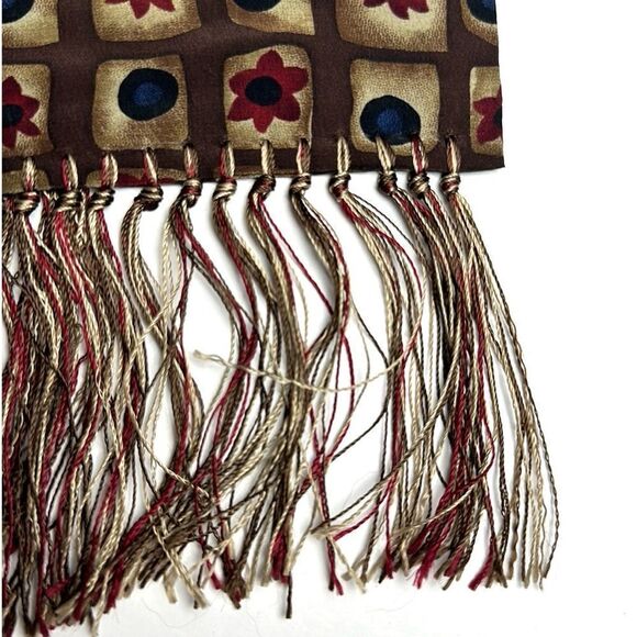 Men’s Silk Dress Scarf with Fringes Brown Beige Blue Red - Picture 6 of 6